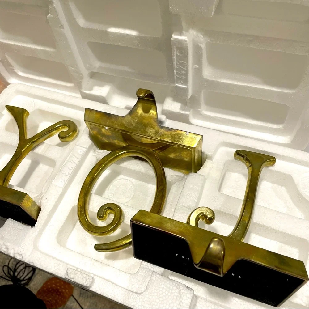 Pottery Barn “JOY” Stocking Holder Brass Gold Tone